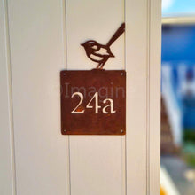 Load image into Gallery viewer, Corten Fairy Wren House Number Sign
