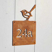 Load image into Gallery viewer, Corten Fairy Wren House Number Sign
