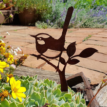 Load image into Gallery viewer, Perched Fairy Wren Garden Art Stake
