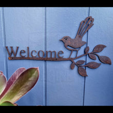 Load image into Gallery viewer, Corten Willy Wagtail / Fantail Welcome Sign

